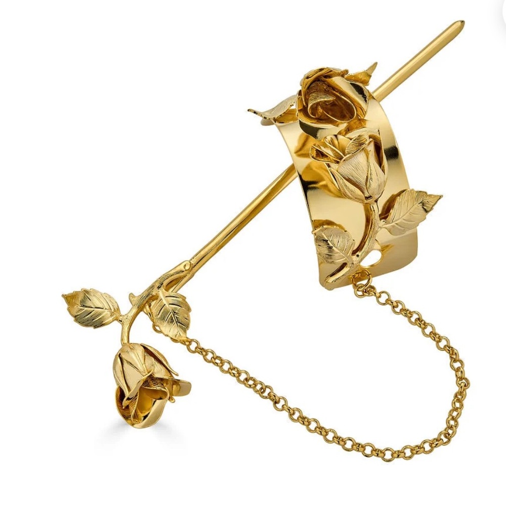 Gold Rose Hairpin with Chain